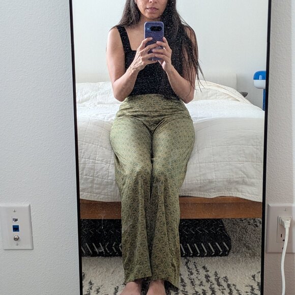 SOLD - BDG Green Silk Paisley Pants - Picture 3 of 7